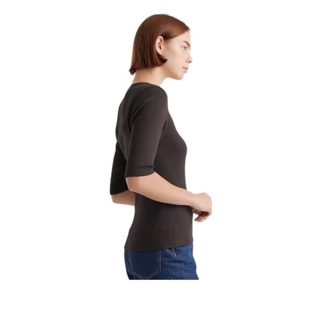 Quince Organic‎ Cotton Smooth Knit Elbow Sleeve Tee Black S - Picture 3 of 5